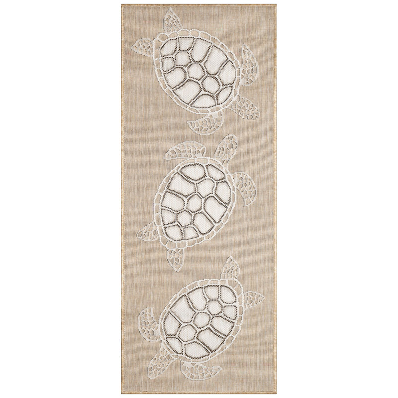 Tapis brun clair intérieur / extérieur Saldanha, Tapis de couloir 1 pi 11 po x 4 pi 11 po