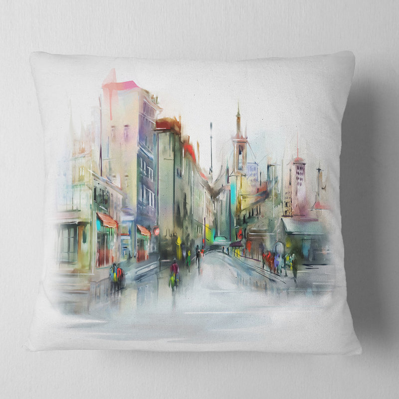 of City Street - Coussin imprimé paysage urbain, 16 po x 1 po, Coussin décoratif