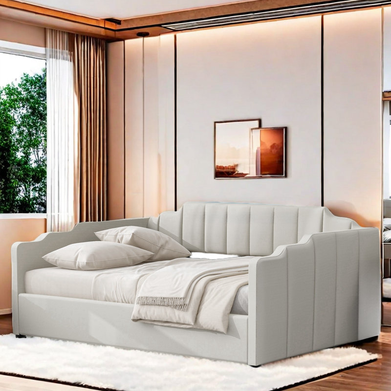 Lit de jour rembourré Stefoni, Double, Beige