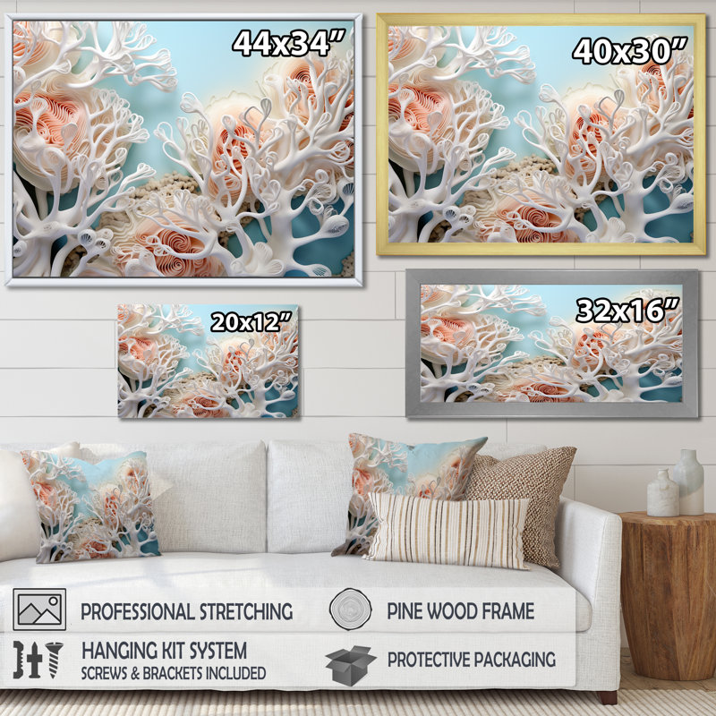 «Pink Basket Starfish Underwater Elegance», reproduction sur toile, H 30 po x l 40 po x P 1,5 po, Cadre photo blanc