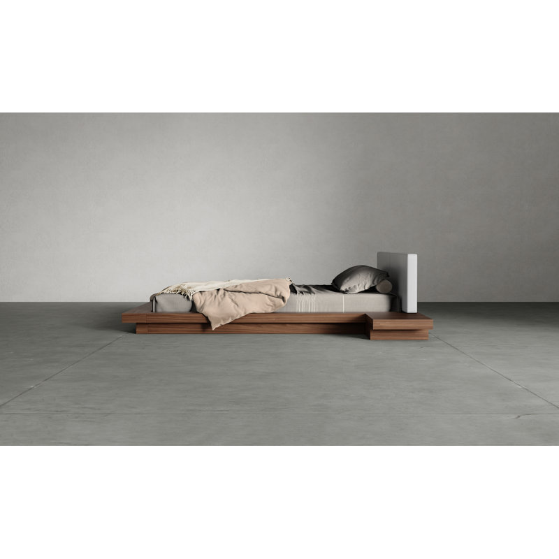 Upholstered Storage Bed, Queen, Walnut/Pearl Gray Fabric