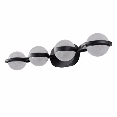 30" In Black Finish Metal Material Minimalist With Led Light Function For Bathroom Use Vanity Light Fixture Fixture With Crystal Sand Acrylic Material Shades, 4-Light Configuration Wall Mounted Decorative Lighting Fixture