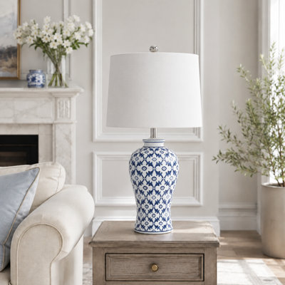 Sharie 24.5" Modern Blue and White Ceramic Table Lamp with 3-Way Dimming