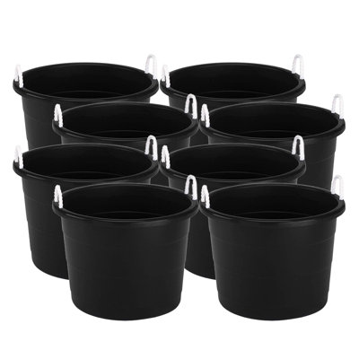 Homz 18 Gal Plastic Utility Storage Bucket Tub w/ Rope Handles, Black