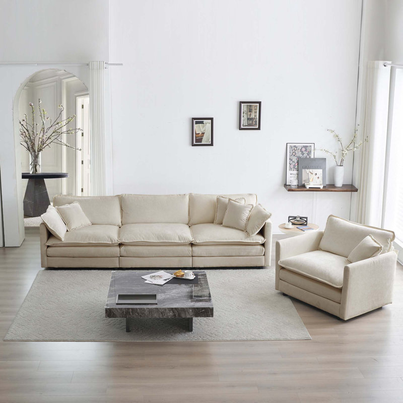 Ensemble de conversation en tissu d'ameublement Jeffille, Chenille beige