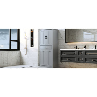 Grey Bathroom Storage With , Painted, Adjustable Shelf, Tipping, Doors And Drawer For Home In Grey, Painted Cabinet, 2 Laundry &