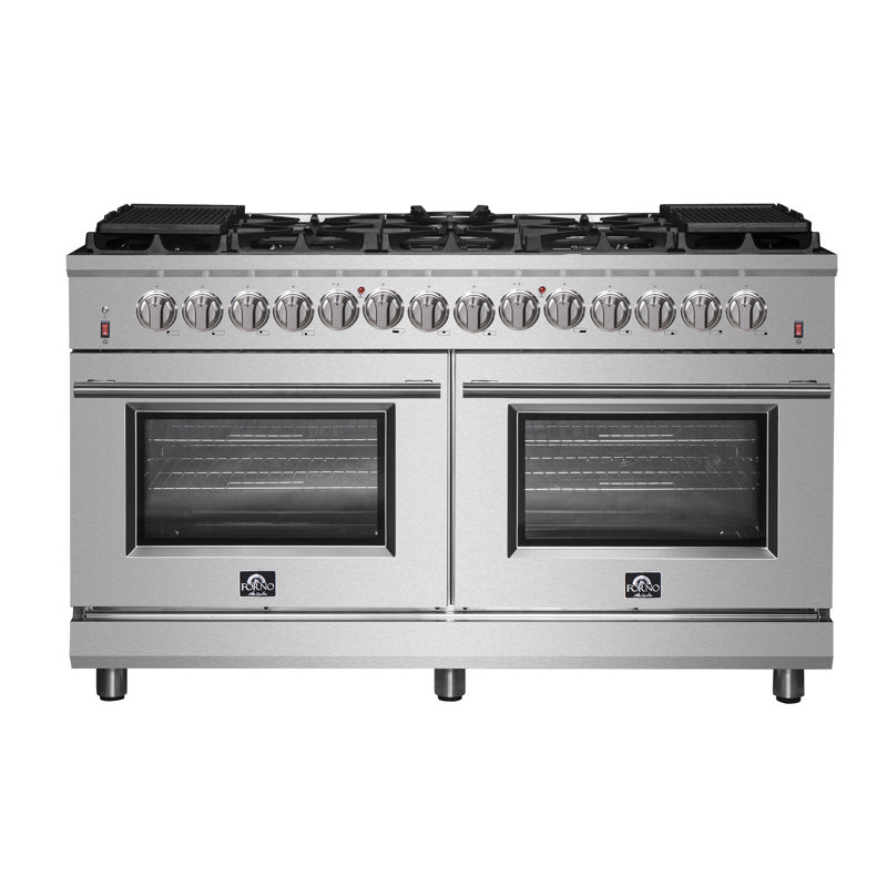 Forno Massimo 60-inch Dual Fuel Range Stainless Steel, 8.64 cu.ft. True Convection Double Ovens
