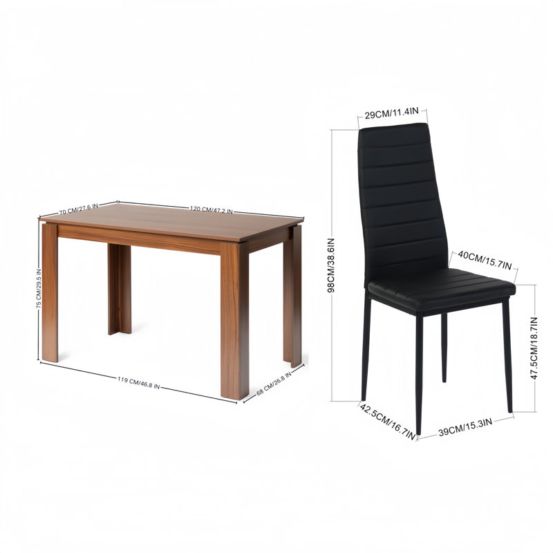 Modern 4 Person Dining Table Set,120Cm Rectangular  Kitchen Table With 4 Ergonomic Black Chairs,Small Dining Table And Chairs Set For Kitchen,Dining Room