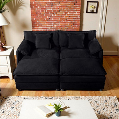 Canapé modulaire modulaire avec repose-pieds, revêtement en tissu de chenille de qualité supérieure, profondeur d'assise de 29,92 pouces