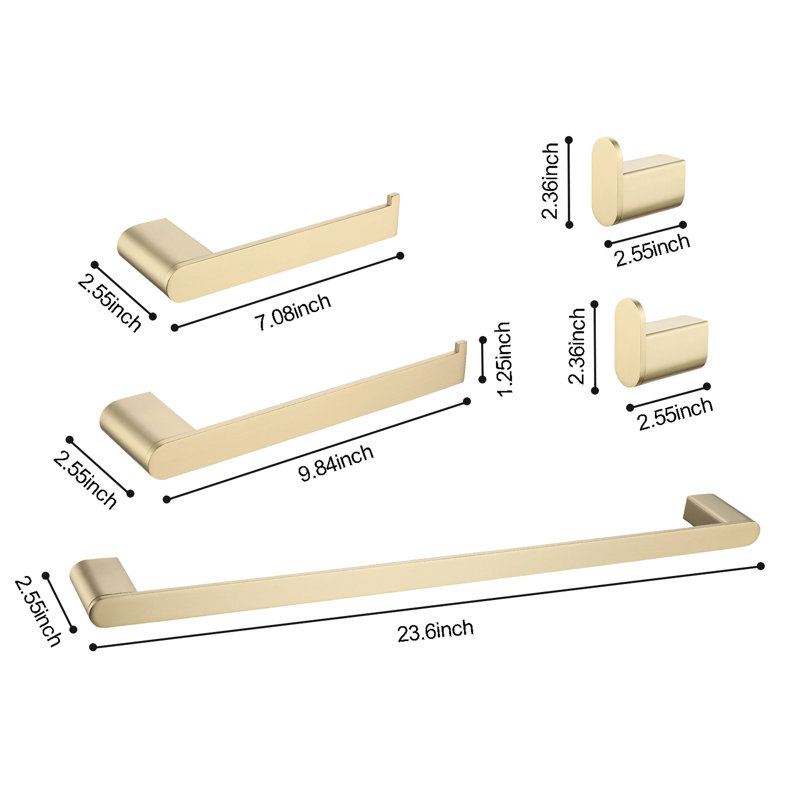 Bathroom Hardware (5 Pieces) - 304, Rust- Assurance, Modern Concept, Easy Installation For Various Rooms, All Mounting Accessories, Brushed Gold 5 304 , Scratch- Build, Appeal, Spaces, Finish