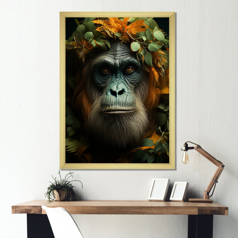 " Apes Orangutan Sunlit Jungle I ", Gold Single Picture Framed, 32" H x 16" W x 1" D