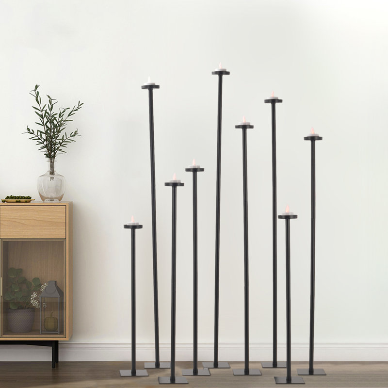 9pcs Free-Standing Floor Candle Holders Set, Black