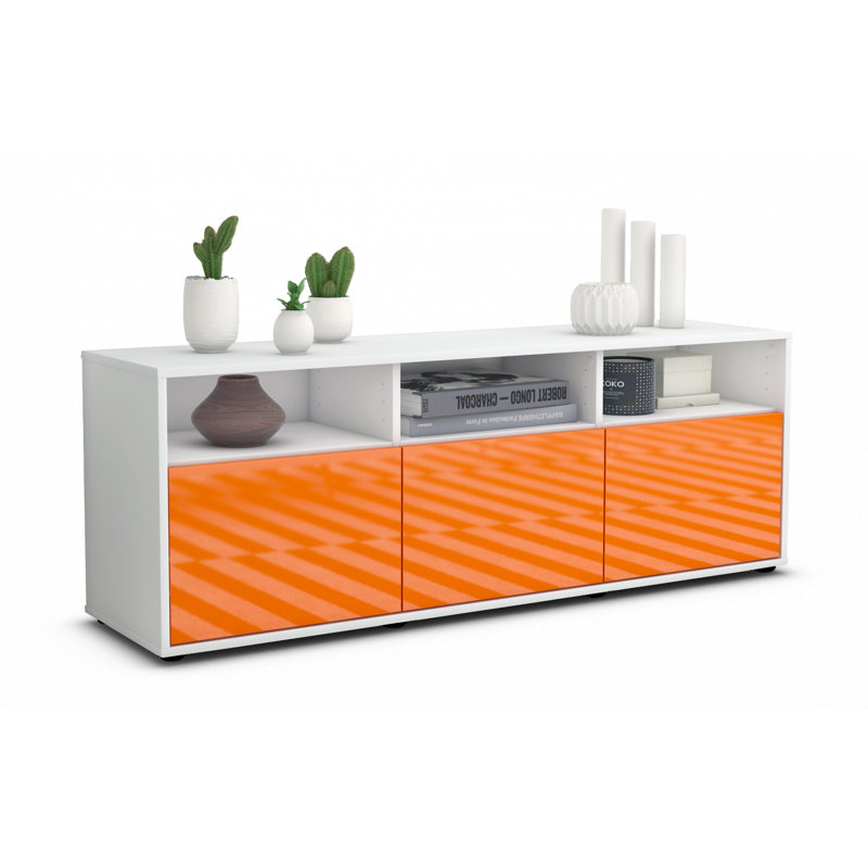 Wylie Unfinished TV Stand, High-gloss Orange / Matte White