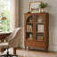 Armoire de rangement rétro avec portes en verre arquées pour la cuisine, noyer