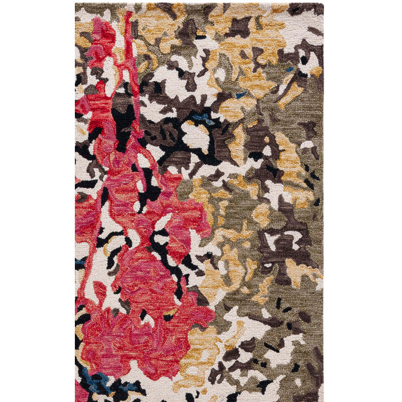 Tapis vert / ivoire en laine / coton touffeté à la main Kayshia, Carré 6 pi