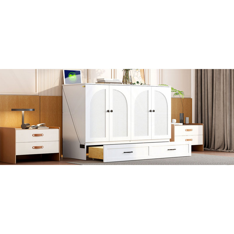 Lit escamotable avec tiroirs Murphy, Double, Blanc