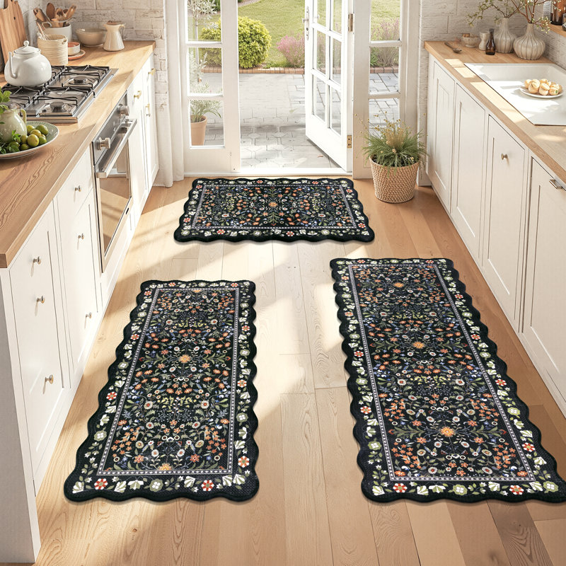 Anti-Fatigue Non-slip Kitchen Mat (Set of 3), Black