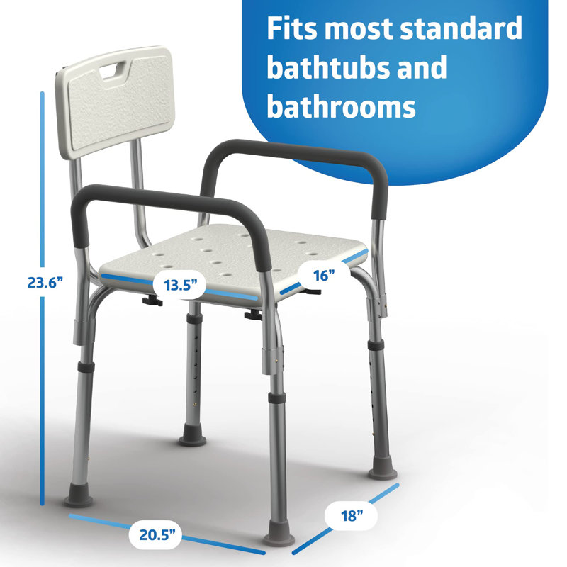 Shower Chair with Backrest and Padded Armrests, White