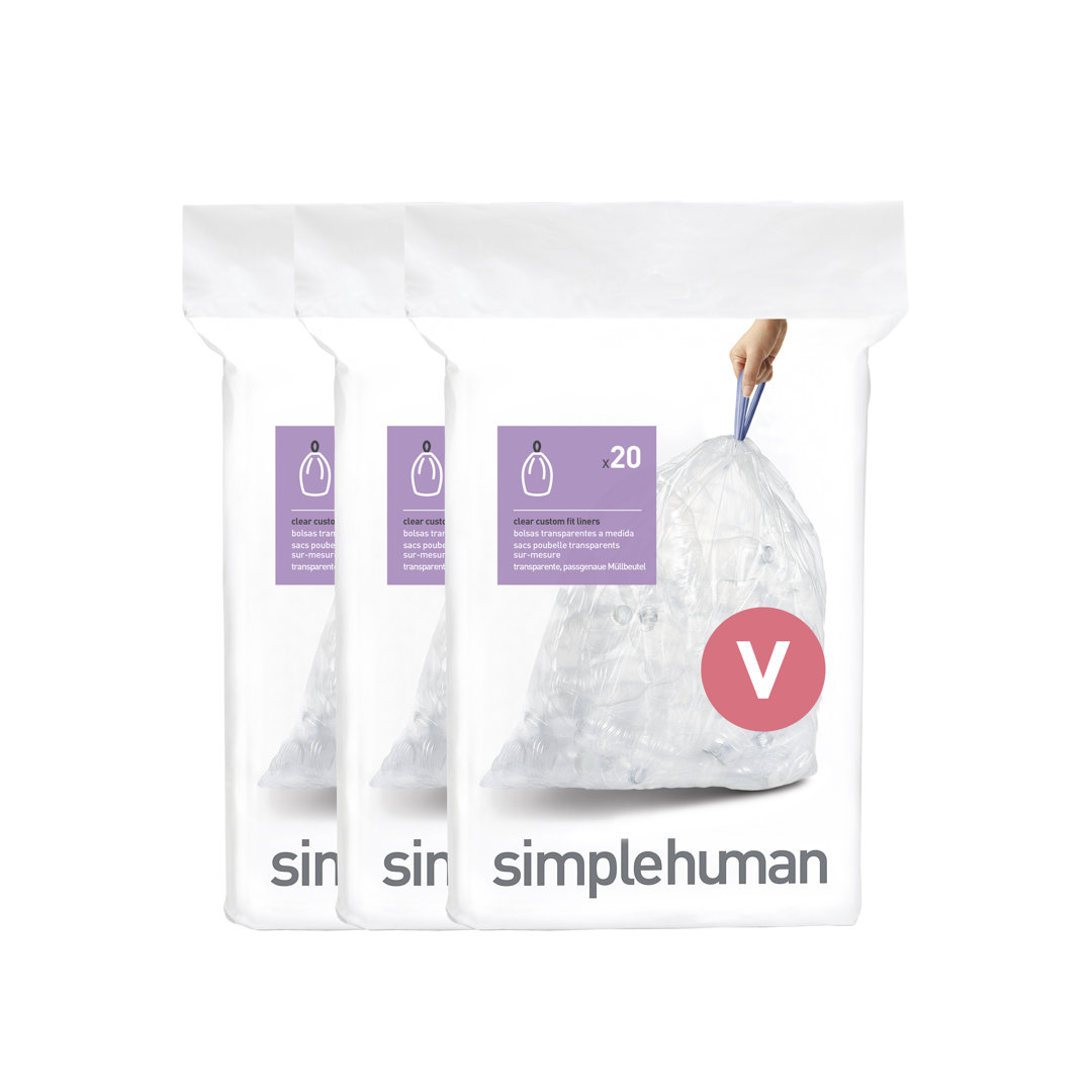 Simplehuman Code V Liners, Pack Of 60 Liners, 50% Recycled Custom Fit Bin Bags, 16-18L