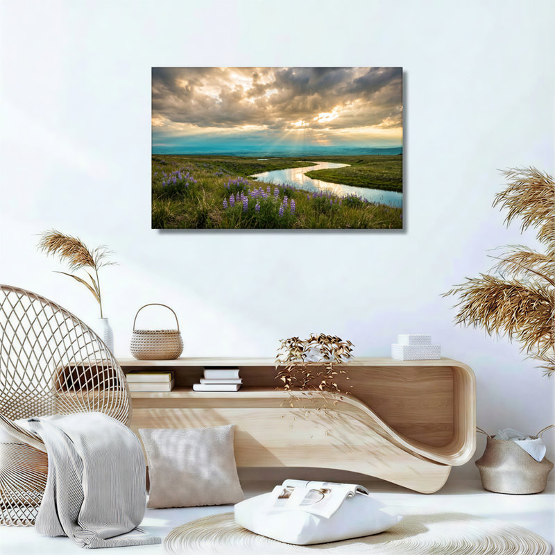 Ensemble de 1 tableau sur toile représentant un paysage de rivière, H 32 po x l 48 po, Toile tendue