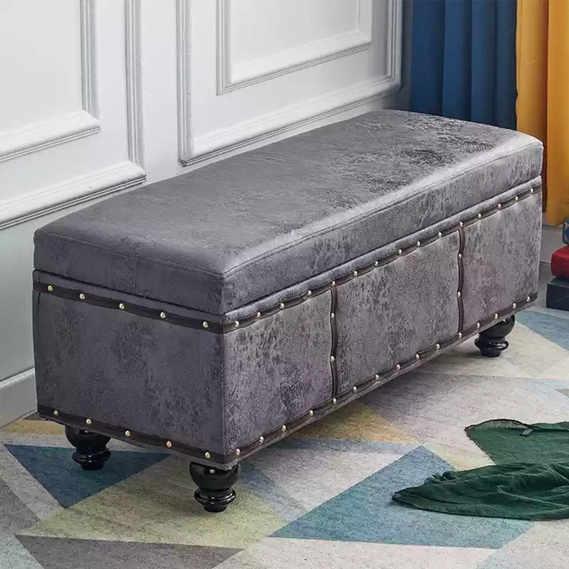 Repose-pieds avec rangement en microfibre, Gris