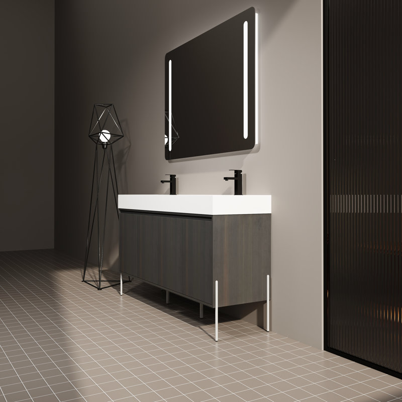 Meuble-lavabo autoportant avec lavabo double en résine