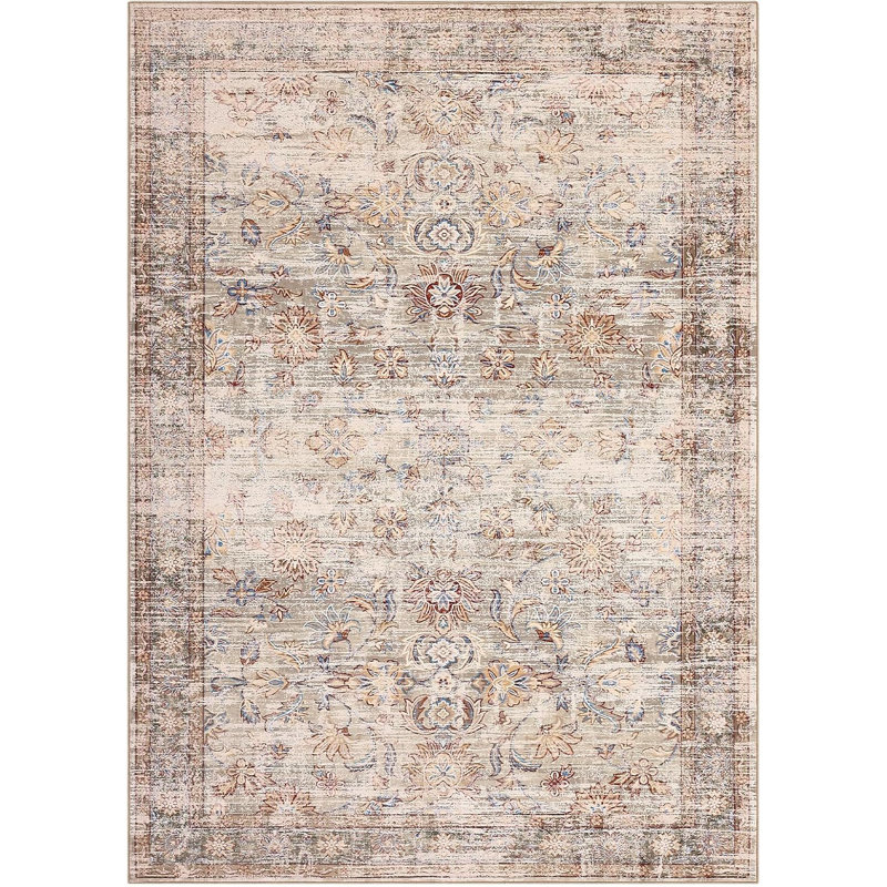 2x6 Runner Hallway Rug Machine Wash Non-Slip Enrteway Laundry Room Rug Throw Low-Plie Vintage Mat Distressed Carpet for Kitchen Bathroom Red Borwn