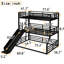 Lit superposé simple en métal noir avec lit superposé double au-dessus d'un lit double, conception à réduction de bruit, glissade, usage intensif, pour «Retraites de sommeil» avec structure robuste, réduit, espaces pour garde-corps-1579970583