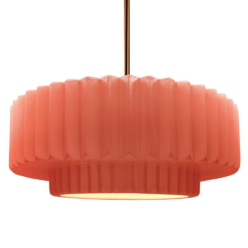 Luminaire suspendu tambour 1 lumière Gela, H 6 po x l 16,25 po x P 16,25 po, Rosé brillant / noir mat, Laiton brossé