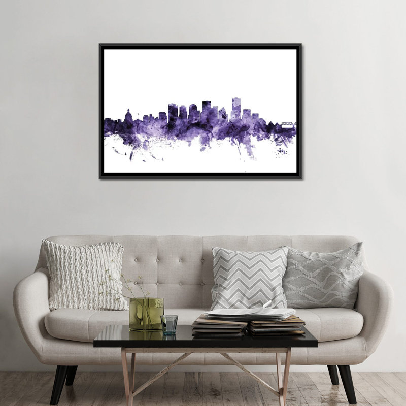«Edmonton, Canada Skyline» par Michael Tompsett, impression sur toile tendue, H 18 po x l 26 po x P 1,5 po, Pas de tapis