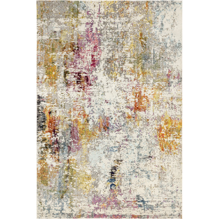 Vita Colorful Abstract Power Loom Performance Yellow/Cream/Pink Rug