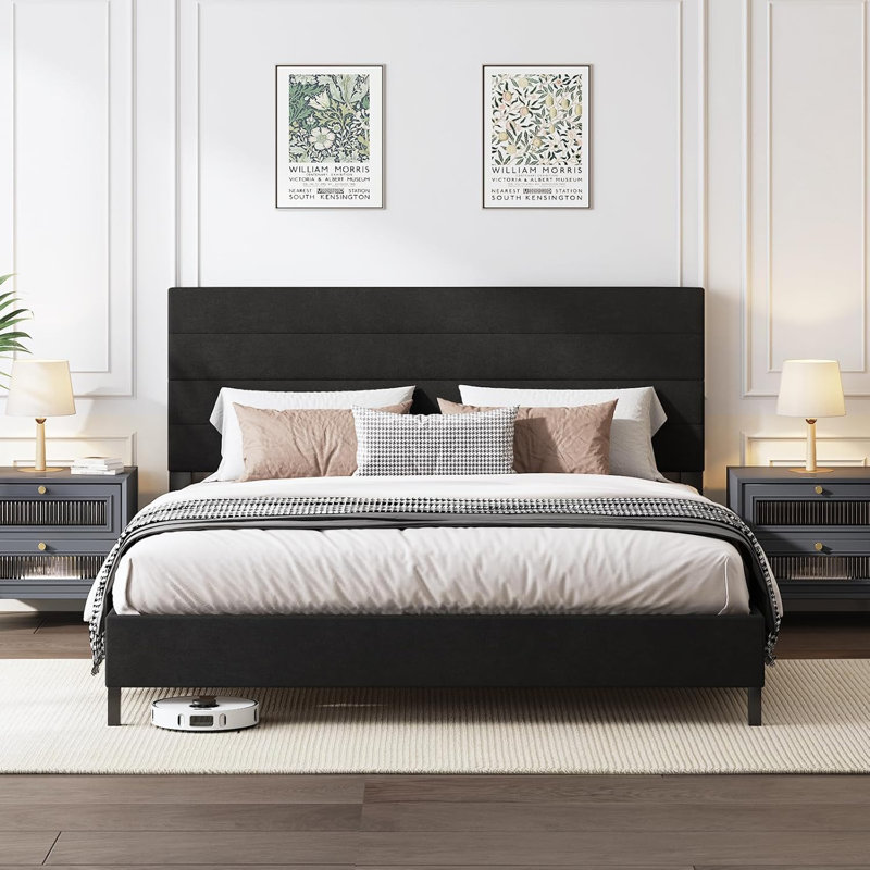 Lit plateforme tapissier Yeudiel, Grand lit, Noir