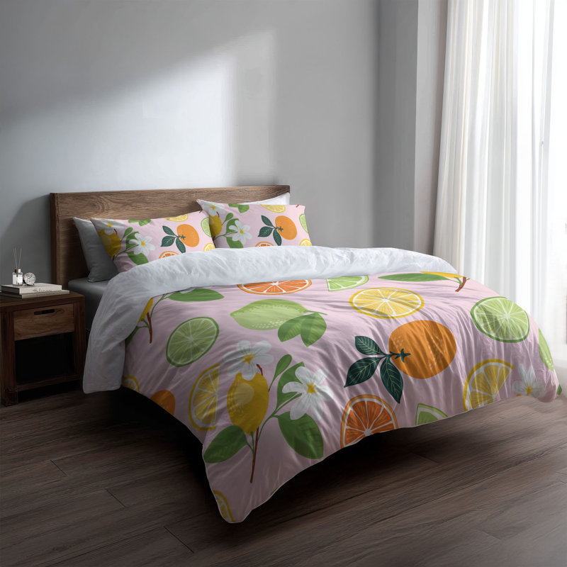 Ensemble d'édredon léger Sunny Citrus, Édredon grand + 2 taies d'oreiller standard, Rose