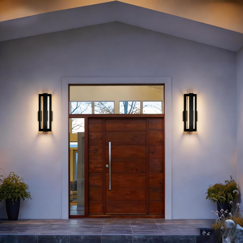 15” H Black Aluminum Outdoor LED Wall Light(Set Of 2）