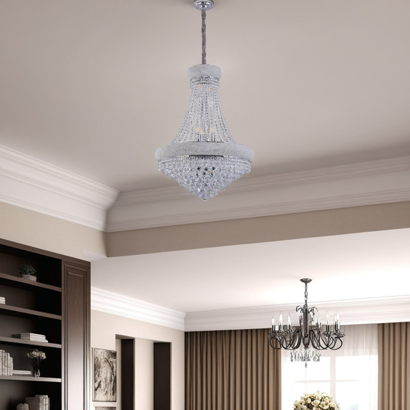 Luxueux lustre en cristal K9 de 36 po à un niveau, luminaire câblé à 14 lumières DEL pour salle à manger, vestibule et salon