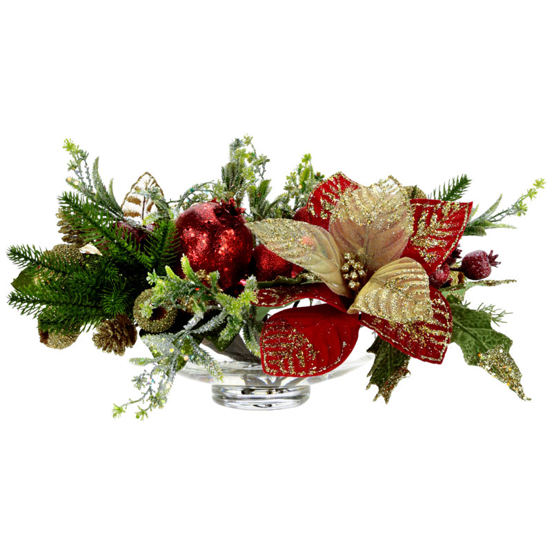 Large Poinsettia Centerpiece, Red - 14 x 7Inches