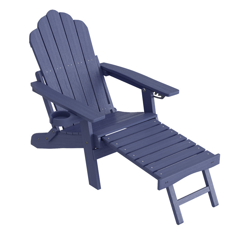 Dierker Plastic/Resin Folding Adirondack Chair  with Ottoman, Blue