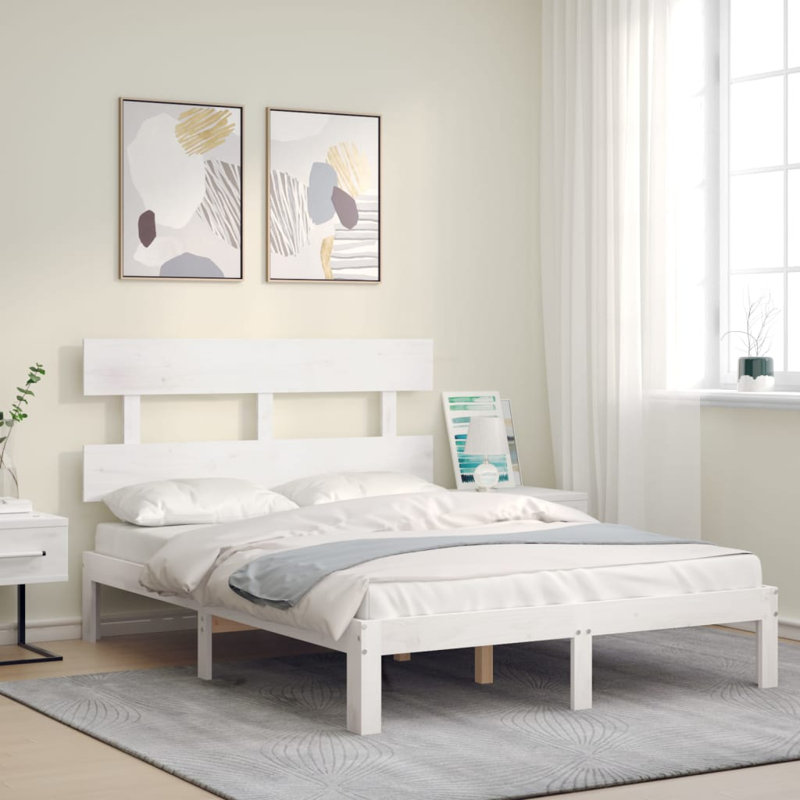 Bed Frame with Headboard, White, Small Double (4')