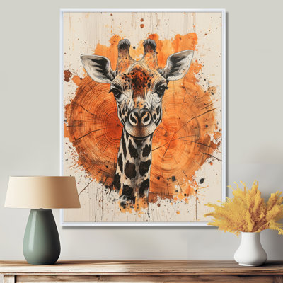 «Gesuino Silent Watcher Girafe Portrait In African Landscape II - Giraffe», art mural encadré