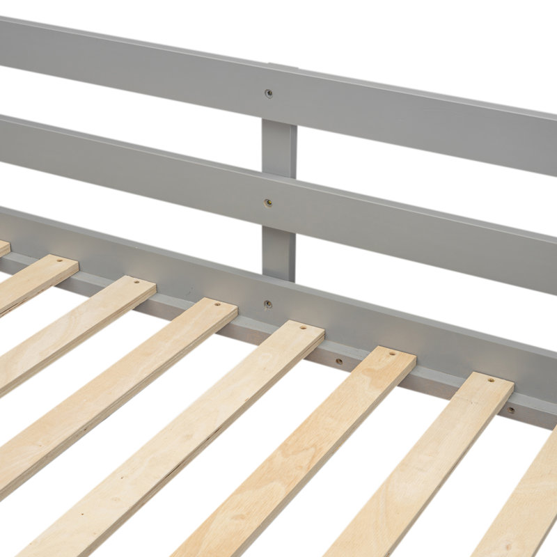 Lit mezzanine bas en bois avec échelle, l'échelle peut être placée à gauche ou à droite, Simple, gris