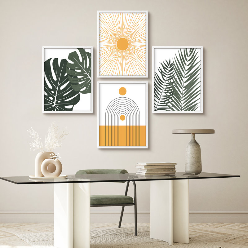 "Mid Century Modern Sun Monstera Palm Boho, Noir, H 14 po x l 11 po