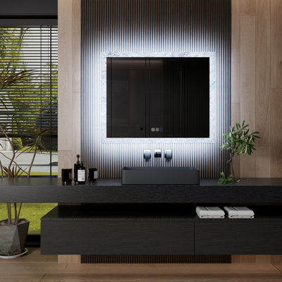 Frameless LED Bathroom Vanity Mirror With Ice Sculpture Glass