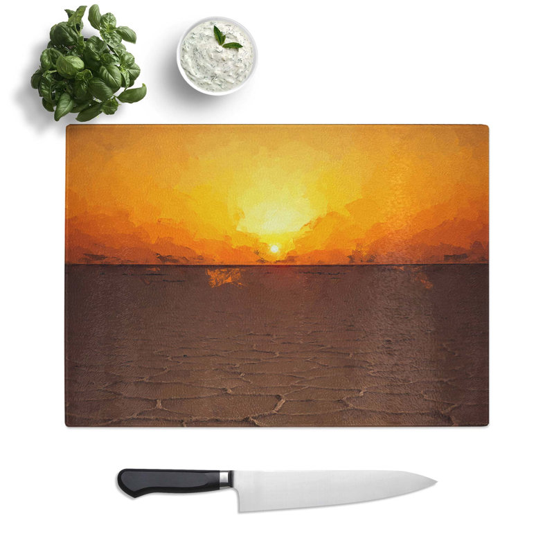 Tempered Glass Sunset over a Salt Lake in Iran Chopping Board, 39 cm W x 28.5 cm L