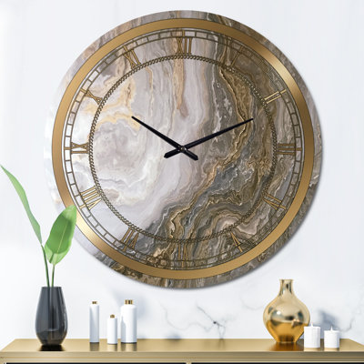 White Marble with Curley Grey and Gold Veins - Glam wall clock
