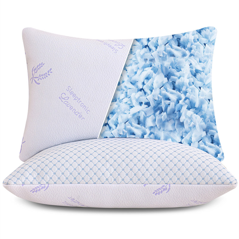 Oreillers rafraîchissants en rayonne de lavande de bambou pour dormir, oreillers luxueux en mousse à mémoire de forme déchiquetée, oreiller frais pour lit superposé réversible pour ventre chaud, 1 paquet de très grand lit