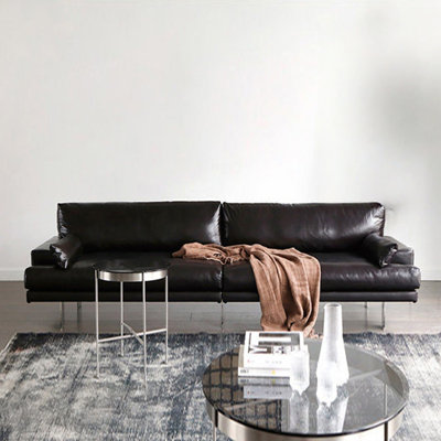 Black Genuine Leather Modular Sofa cushion couch