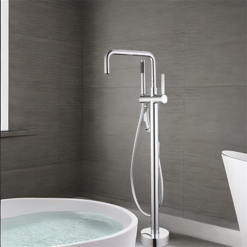 Robinet de baignoire à fixation au sol avec douche à main, Argenté