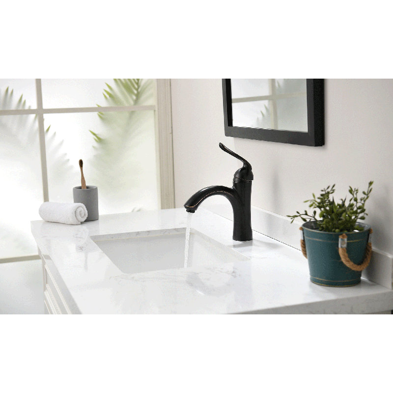 Robinet pour salle de bain à poignée simple avec drain, Bronze huilé