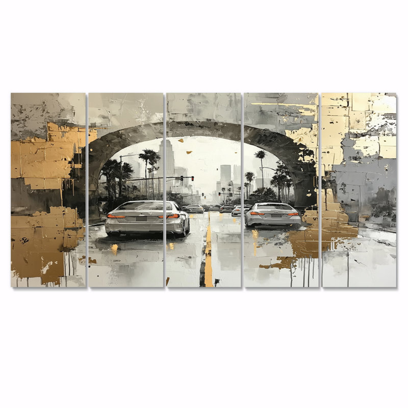 Los Angeles dans des tons dorés et gris - Ensemble de décoration murale Los Angeles, H 32 po x l 80 po