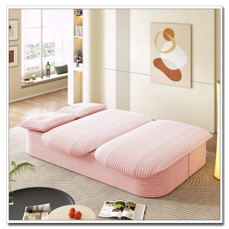 78.7" Modern 2-in-1 Foldable Sofa with Functional Blanket and 2 Soft Pillows, Baby Pink